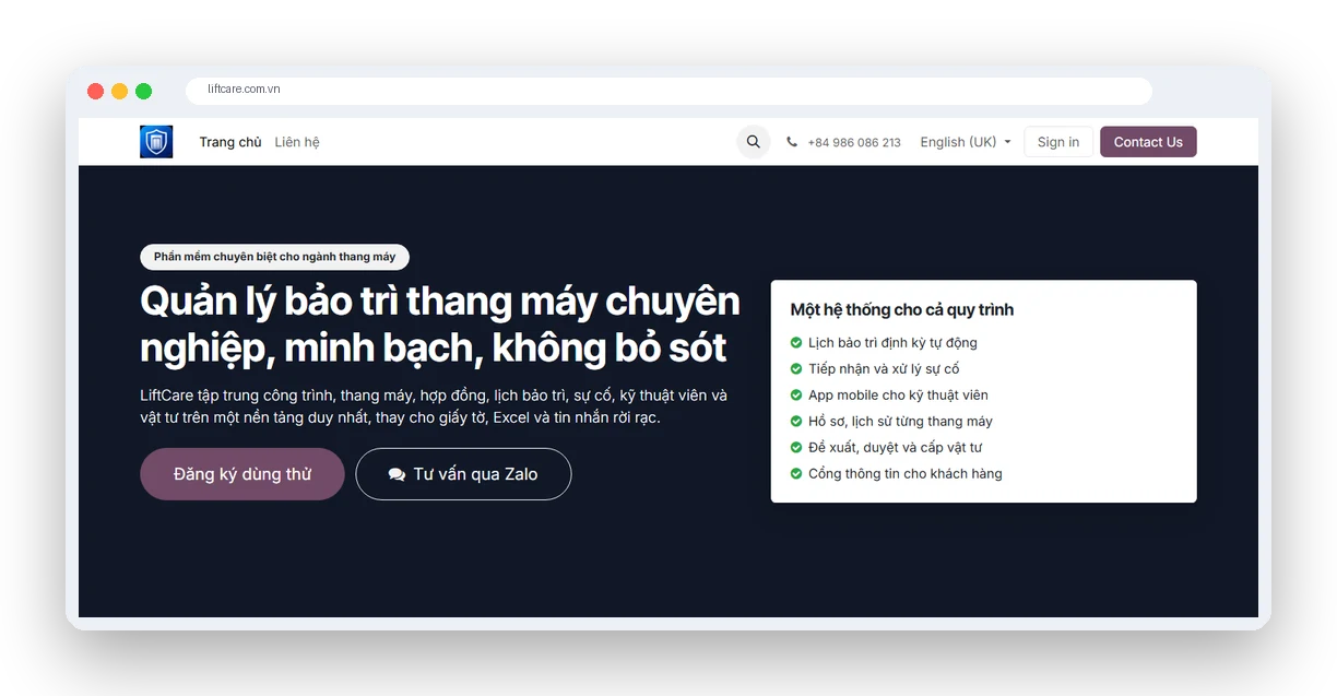 Giao diện phần mềm LiftCare